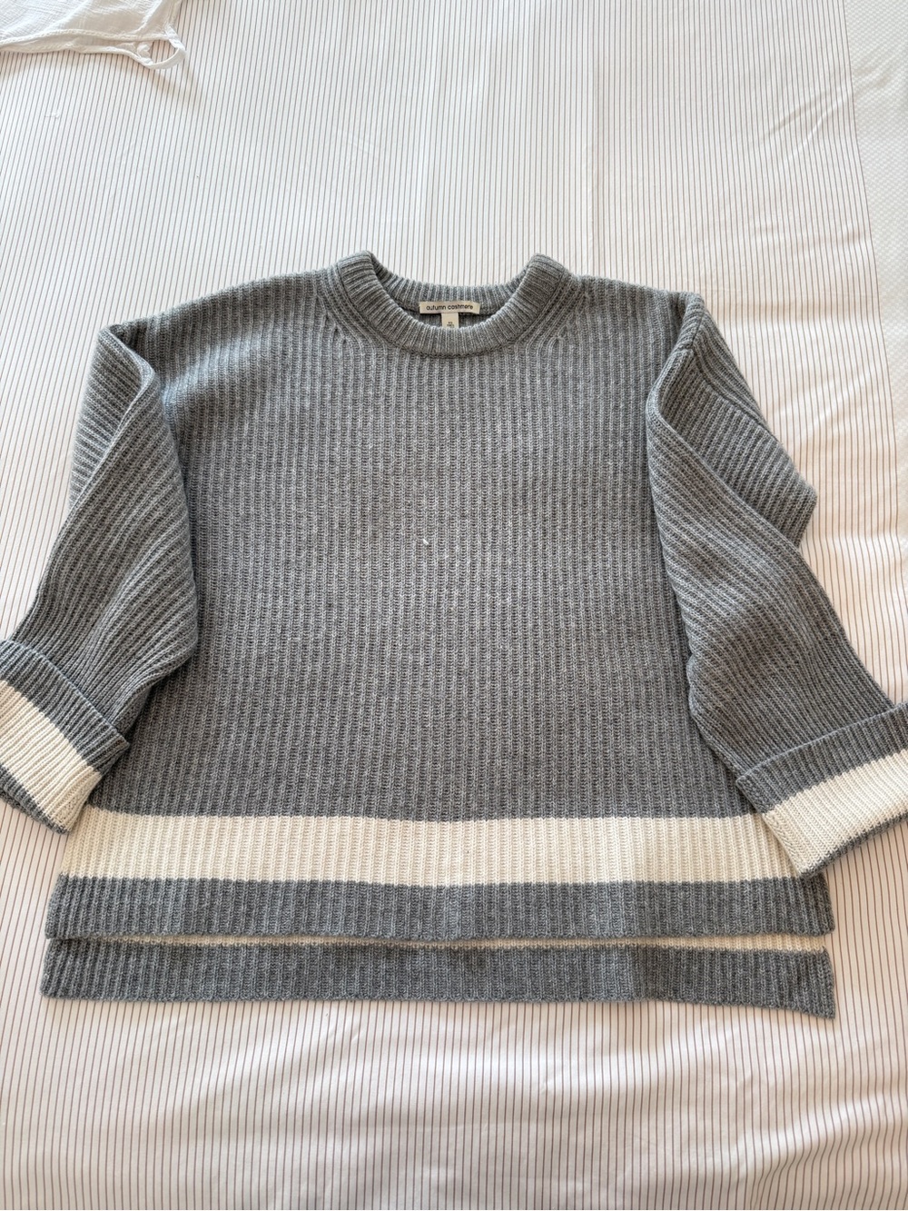 Autumn Cashmere Grey Crewneck Sweater with White Stripe